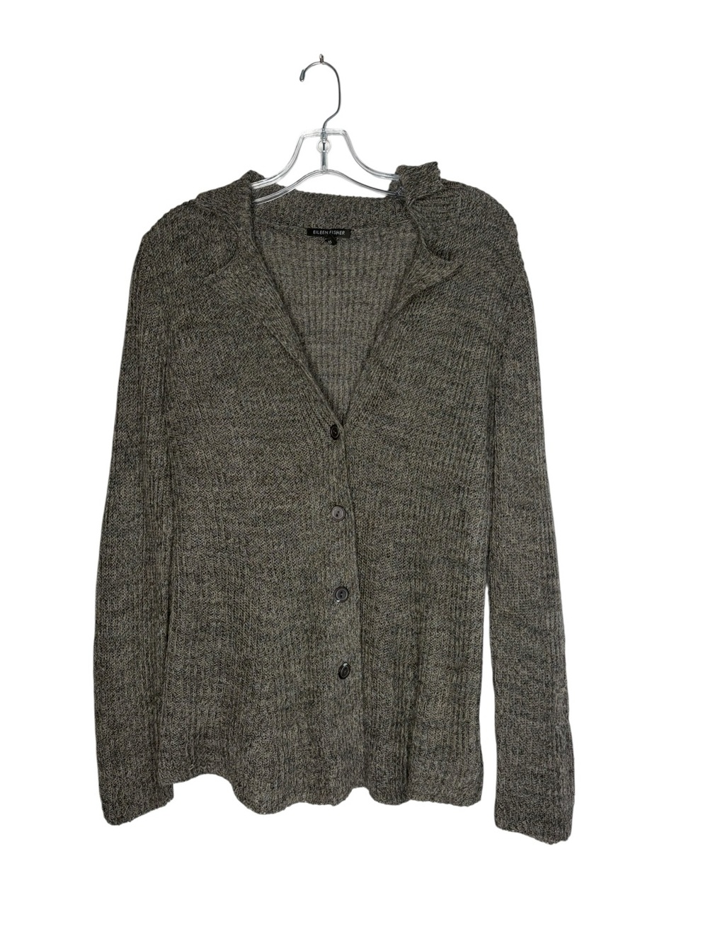Eileen Fisher Alpaca Wool Blend Knit Cardigan Sweater Gray Lagenlook Size Small - Picture 2 of 5